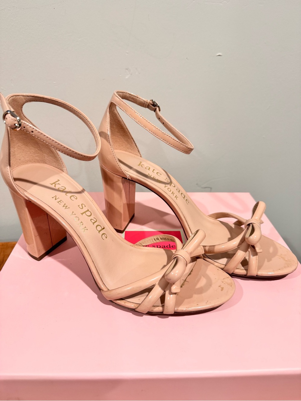 kate spade Blush Nude Knot Ankle-Strap Block Heels